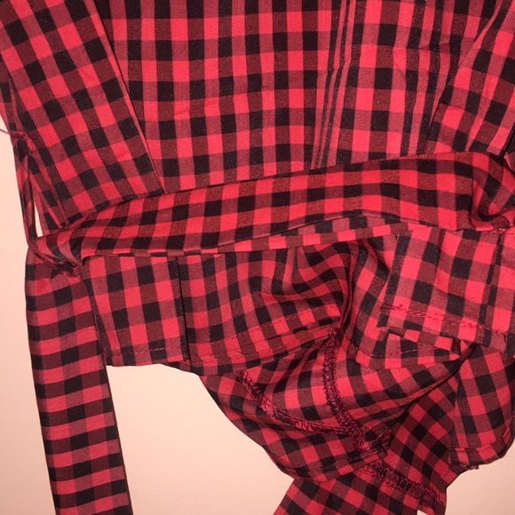 Size S Red and Black Checkered Wrap Around Blouse - Picture 5 of 6